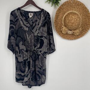 BillaBong Casual MIDI Dress Cover-Up Tunic Resort Wear Beach‎ Black Cream Large